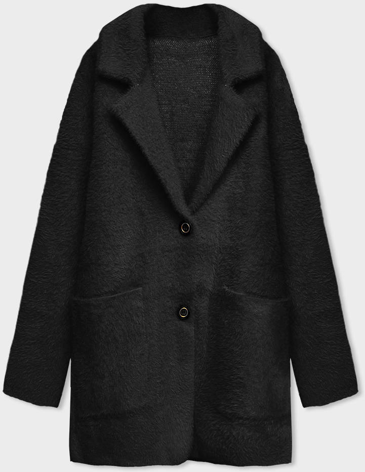 KRÓTKA WEŁNIANA NARZUTKA ALPAKA CZARNA (7108-1) - MADE IN ITALY