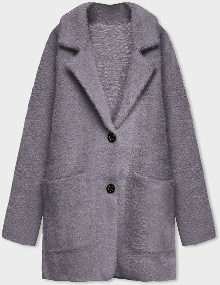 KRÓTKA WEŁNIANA NARZUTKA ALPAKA SZARA (7108-1) - MADE IN ITALY