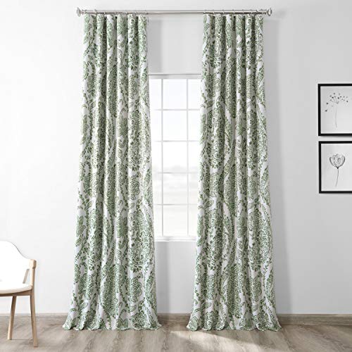 HPD Half Price Drapes Zasłona zaciemniająca do pokoju z nadrukiem 50 x 120 (1 panel), BOCH-KC16072B-120, zielona herbata Time