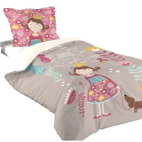 Lovely Casa - Komplet pościeli + 1 poszewka na poduszkę - Rozmiar 140x200cm - 100% bawełna - model Lena - różowy i naturalny - dziewczęcy - wróżka - dziewczęcy - księżniczka