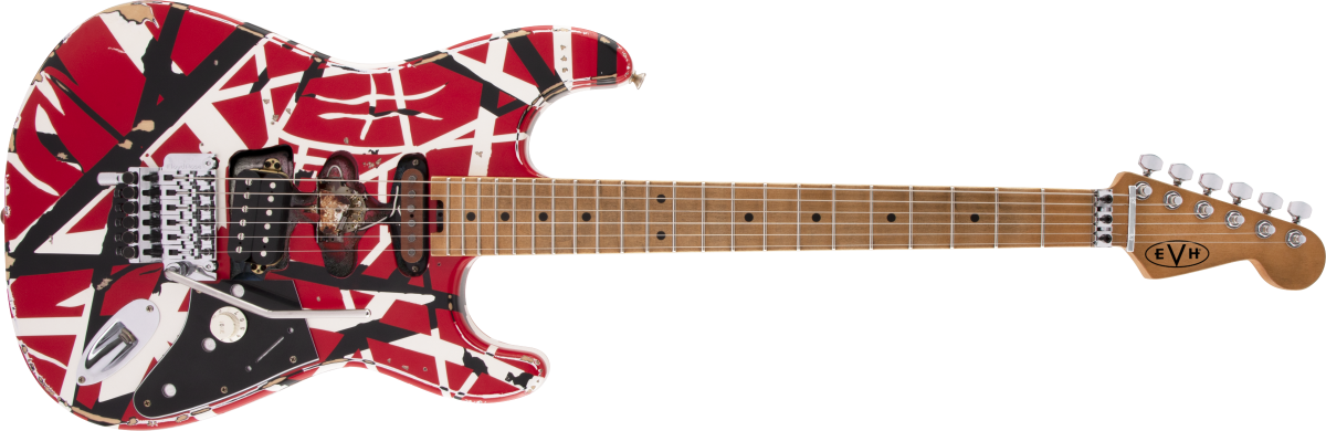 EVH Striped Series Frankenstein Frankie Maple Fingerboard Red with Black Stripes Relic