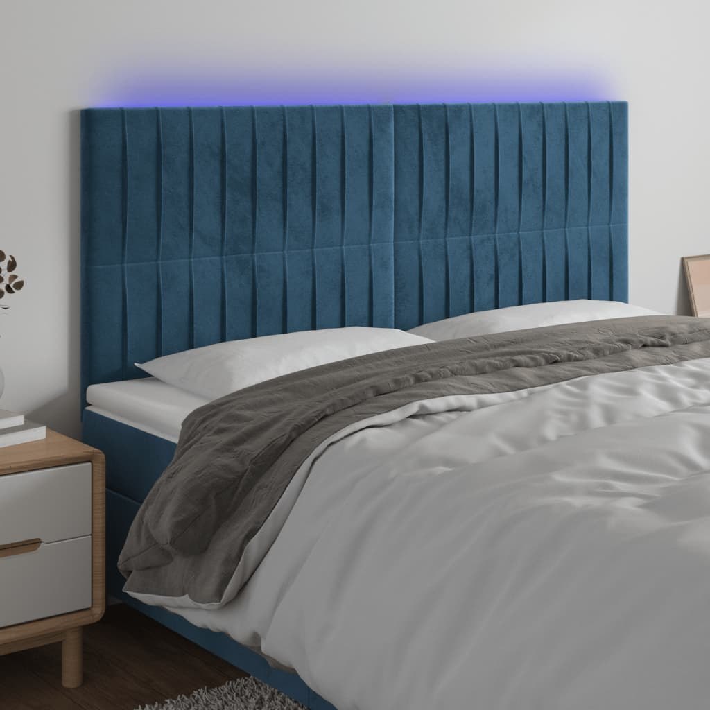 Zagłówek do łóżka z LED, ciemnoniebieski, 200x5x118/128 cm Lumarko