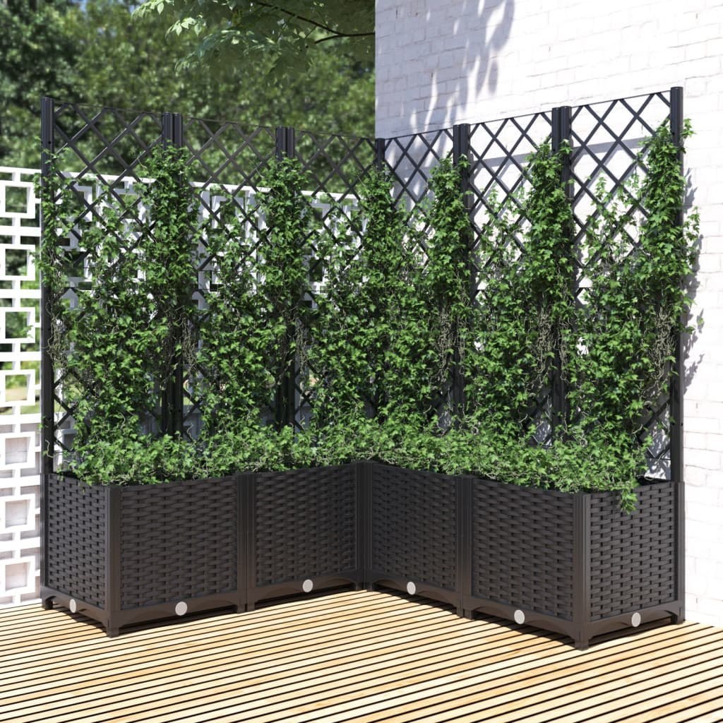 Donica ogrodowa z kratką, czarna, 120x120x136 cm, PP  Lumarko