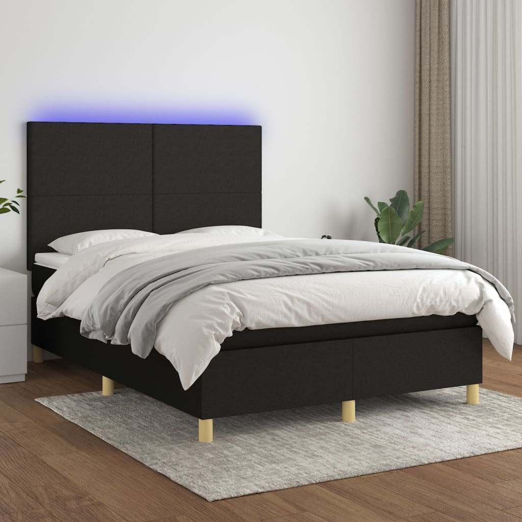 Łóżko kontynentalne z materacem  czarne  140x200 cm  tkanina Lumarko