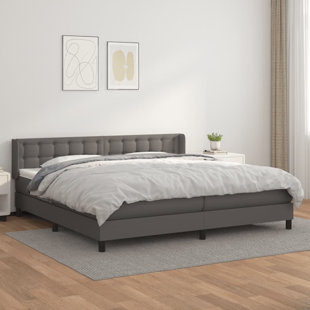 Łóżko kontynentalne z materacem, szare, ekoskóra 200x200 cm Lumarko