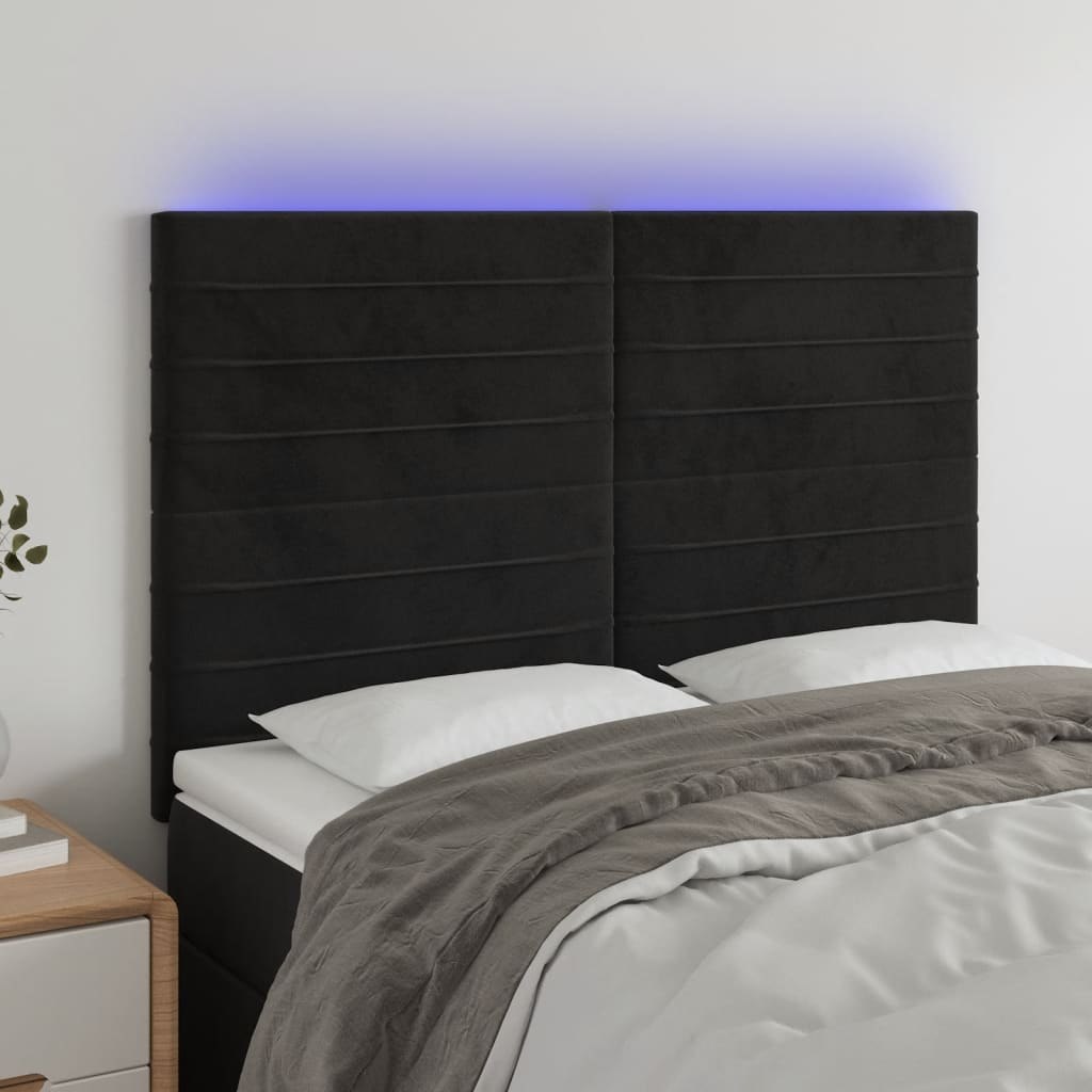 Zagłówek do łóżka z LED, czarny, 144x5x118/128 cm, aksamit  Lumarko