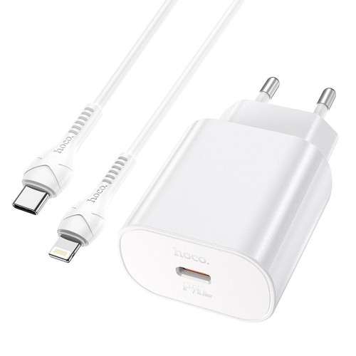 Hoco Ładowarka sieciowa USB-C Power Delivery PD 25W QC3.0 z kablem do Lightning 8-pin Jetta N22 biała