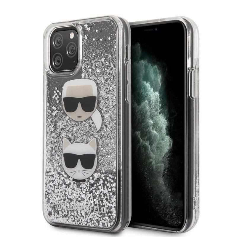 Karl Lagerfeld Etui Glitter Karl & Choupette iPhone 11 Pro, srebrne