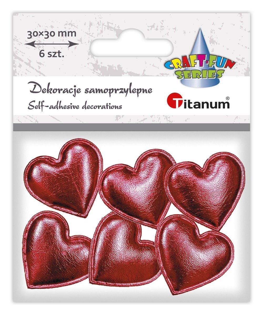 Dekoracje smoprzylepne serca PU czerwone 6szt - Titanum