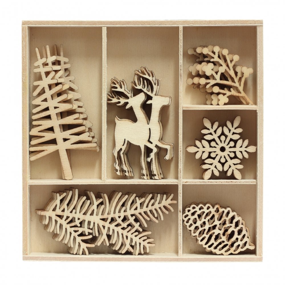 Galeria Papieru Ozdoby drewniane w pudełku Choinka/Renifer (30)