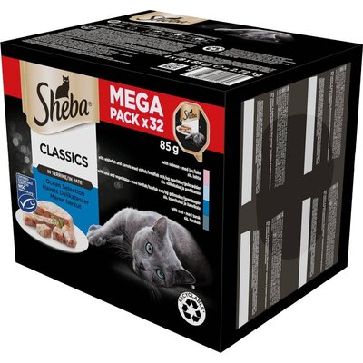 Megapakiet Sheba tacki, 32 x 85 g, karma mokra dla kota