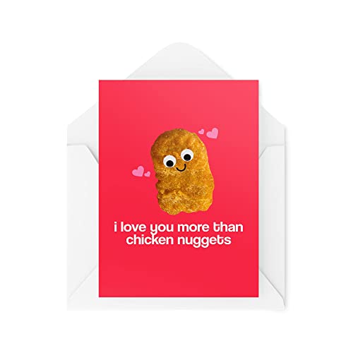 Zabawna kartka walentynkowa - 'I Love You More Than Chicken' bryłki - Karta bryłki z kurczakiem - Karty chłopaka dziewczyny - Kartka rocznicowa - CBH1447