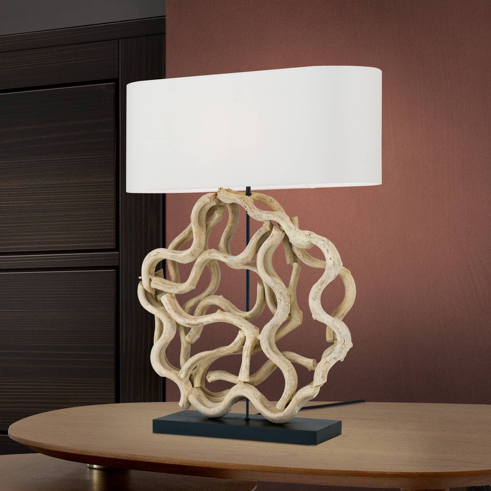 Lampa stołowa Nathan z drewnianą stopą