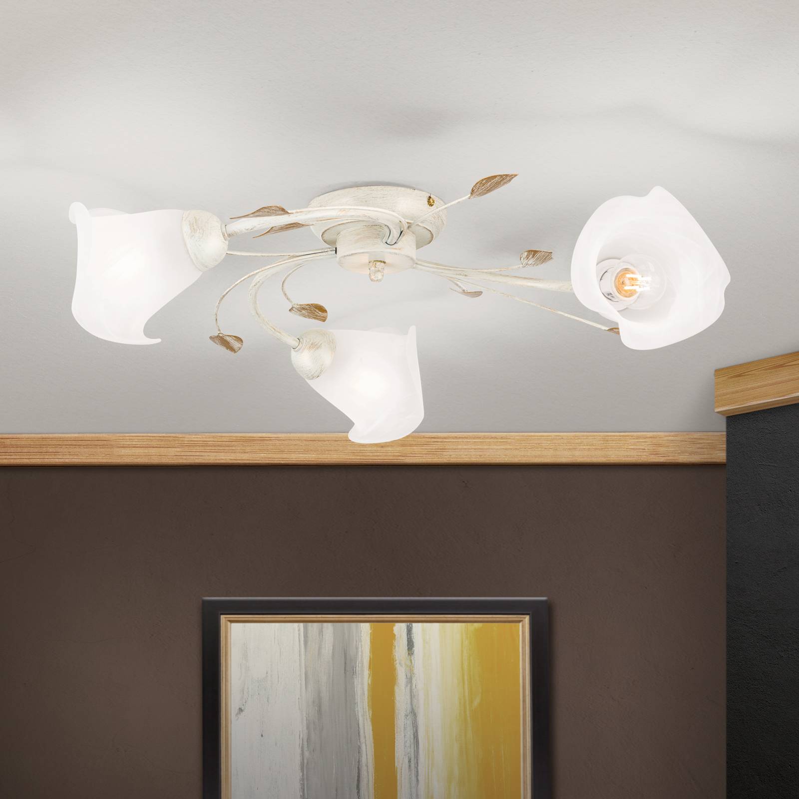Lampa sufitowa Sisi, 3-pkt., kość słoniowa-złota