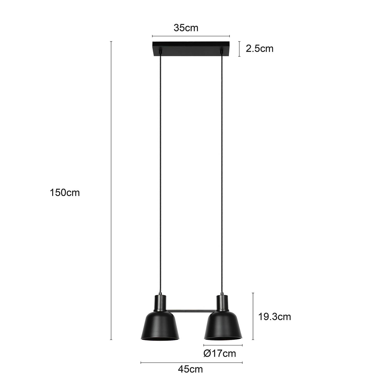Lucande Servan żyrandol, czarny, 2-punktowy