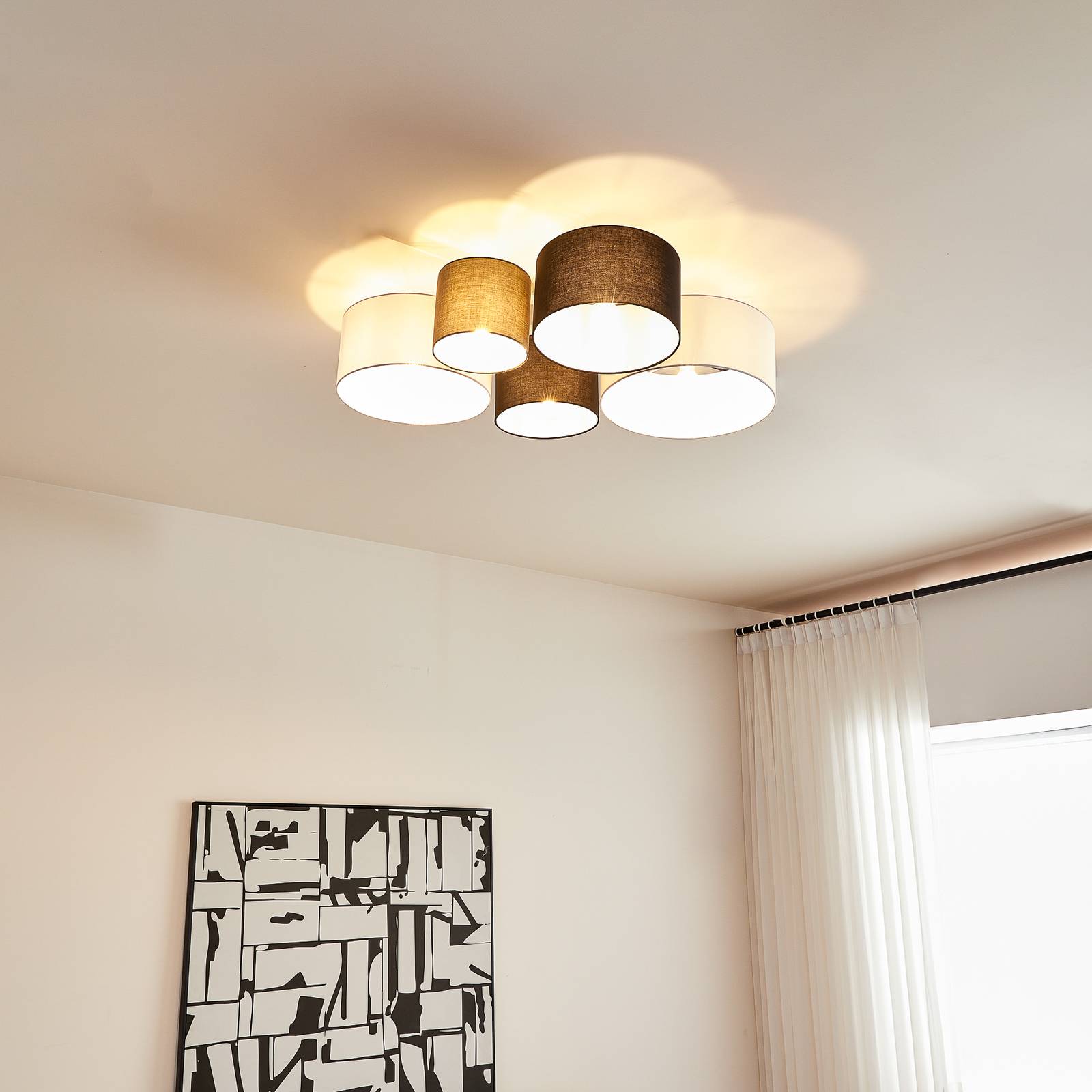 Lindby Lettie lampa sufitowa z tkaniny, 5-punktowa