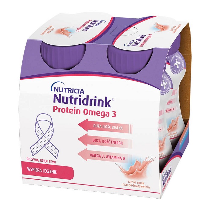 Nutridrink Protein Omega 3 rześki smak mango - brzoskwinia, 4x125ml