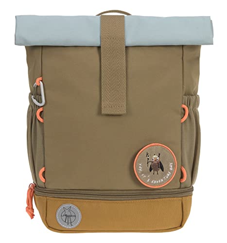 LÄSSIG Plecak do przedszkola, plecak dziecięcy, zwijany top z pasem piersiowym, wodoodporny, 11 litrów/mini Rolltop Backpack Nature Olive, zielony, Höhe 32,5 Zentimeter, plecak dziecięcy