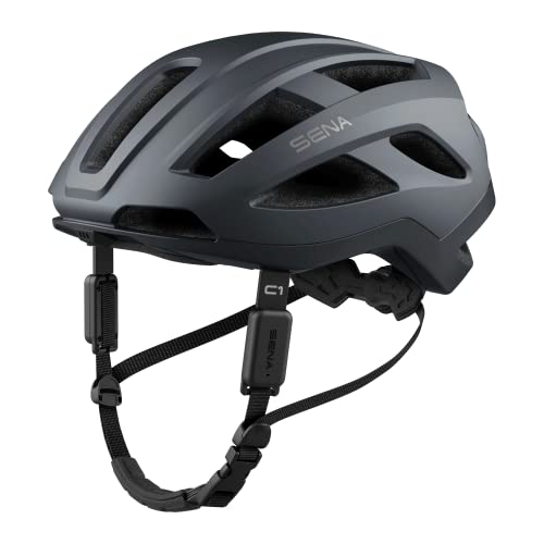 Sena C1 Inteligentny kask rowerowy z domofonem Bluetooth i łącznością ze smartfonem do muzyki, GPS i połączeń telefonicznych (matowy szary, duży)