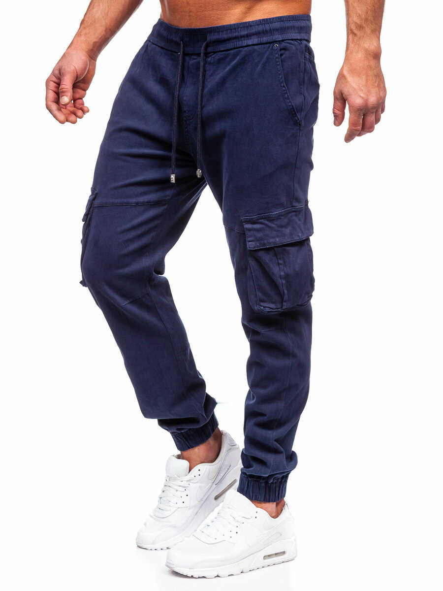 Granatowe spodnie jeansowe joggery bojówki męskie Denley MP0105BS