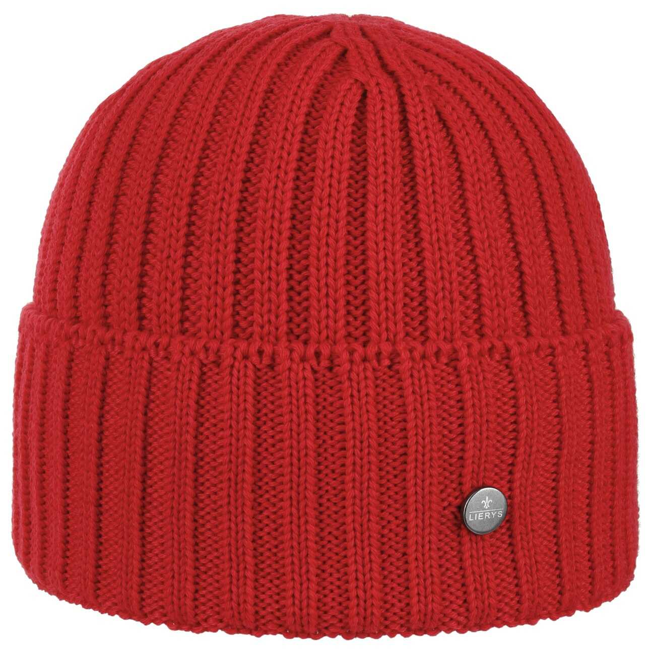 Czapka Dzianinowa z Mankietem Merino by Lierys, czerwony, One Size
