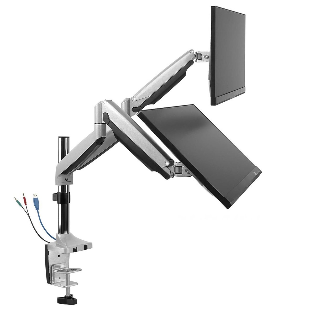 Maclean MC-766 Uchwyt biurkowy na dwa monitory ze sprężyną USB 3.0 13''-32'' 9kg MC-766