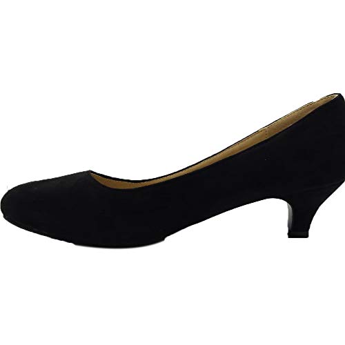 Damskie damskie niskie obcasy kotek praca sąd suknia wieczorowa dziewczęce buty czółenka rozmiar UK 3 4 5 6 7 8 9 10 11 12, Black Suede, 44 EU