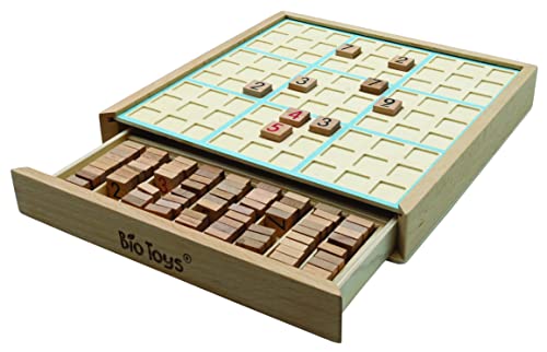 Lexibook Bio Toys Ekologiczna drewniana gra Sudoku z szufladą do przechowywania i książeczką 100 zagadek Sudoku w zestawie, JGW150