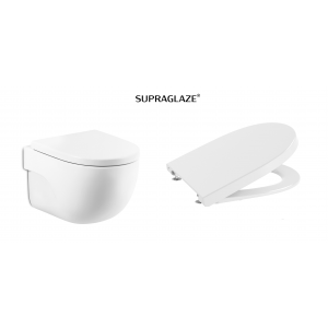 ROCA A346244S00 + A8012AB00B MERIDIAN Miska WC 48cm podwieszana Rimless Compacto SUPRAGLAZE + Deska WC Compacto standardowa SUPRALIT ®