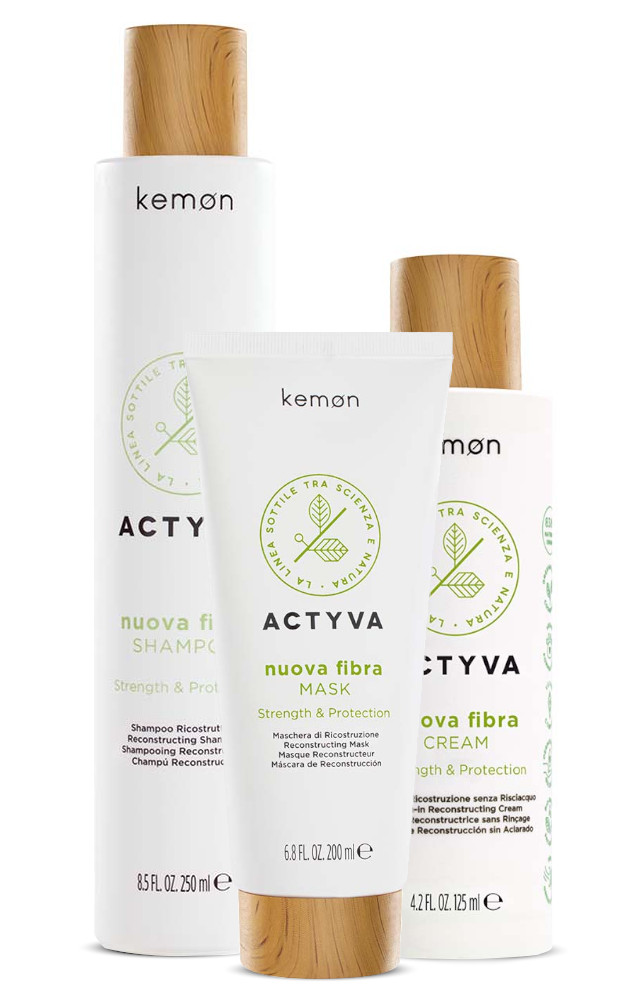 Kemon Actyva Nuova Fibra, odbudowujący zestaw do włosów, szampon + maska + krem