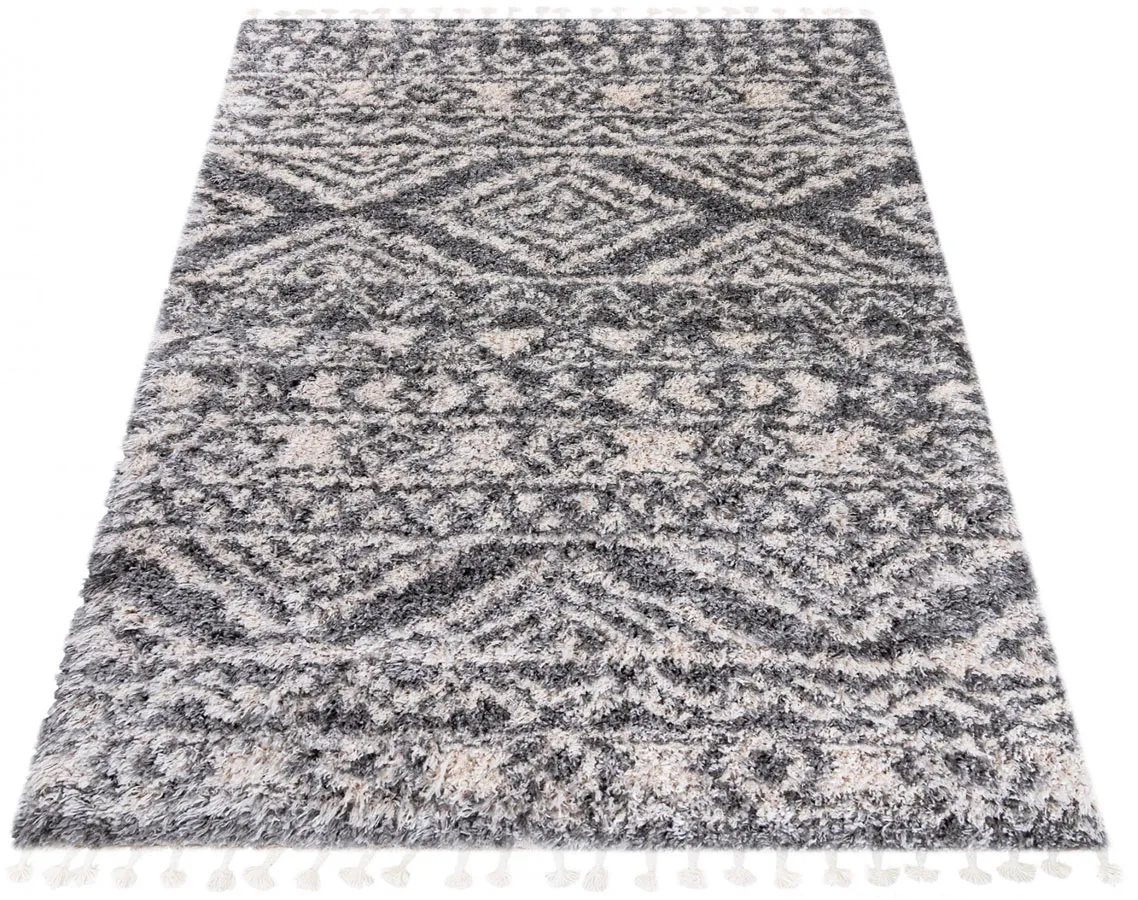 Szary dywan shaggy w szlaczki R6-K83