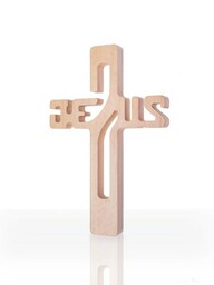 Krzyż z drewna bukowego z napisem Jezus