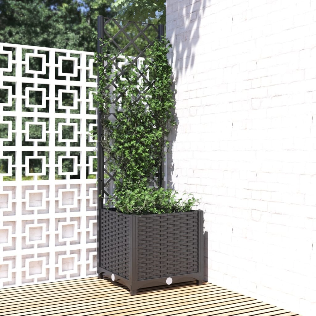 Donica ogrodowa z kratką, czarna, 40x40x136 cm, PP Lumarko