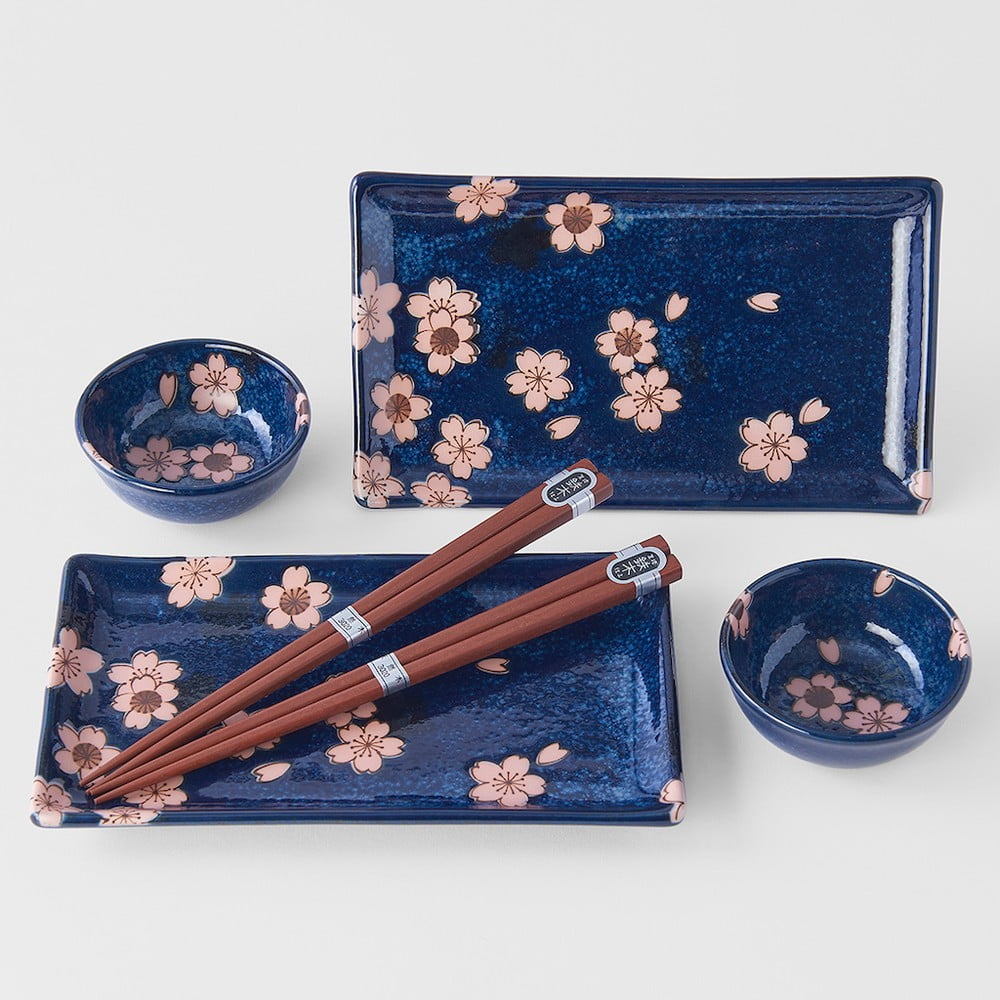 Sushi zestaw z pałeczkami NAVY WITH PINK SAKURA MIJ 4 szt.