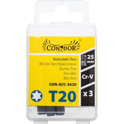 Końcówka Torx T20 x 25 mm, komplet: 3 sztuki Condor