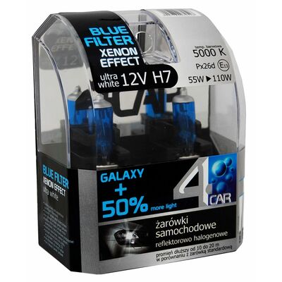 4Car Zestaw żarówek samochodowych H7 12V BLUE GALAXY +50%