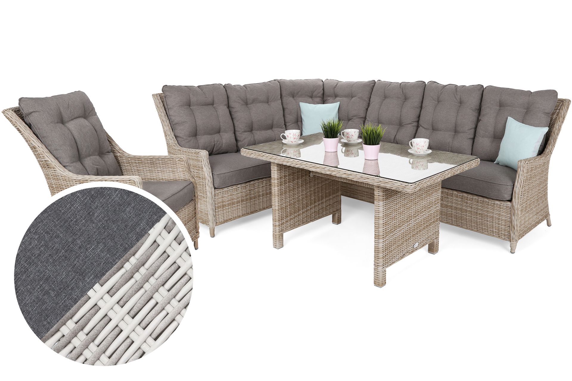 Narożny zestaw mebli ogrodowych lewy Alicante Light Grey / Grey Melange