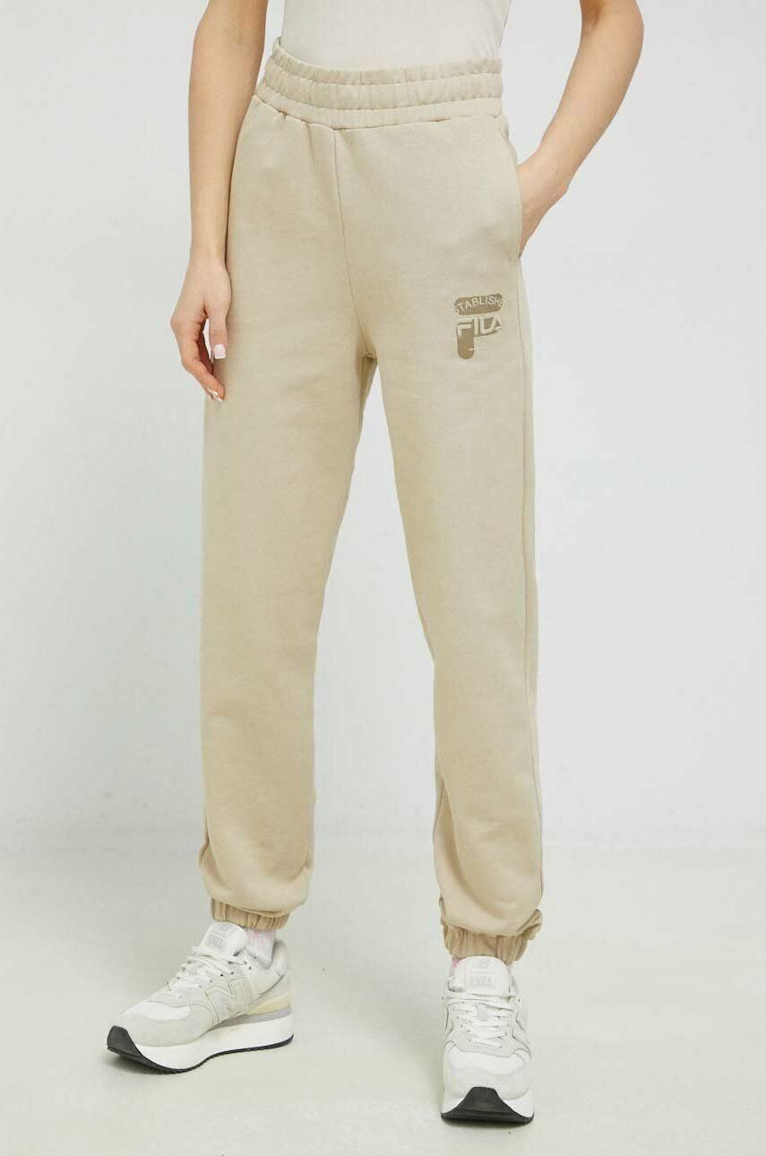 Fila spodnie dresowe bawełniane kolor beżowy gładkie