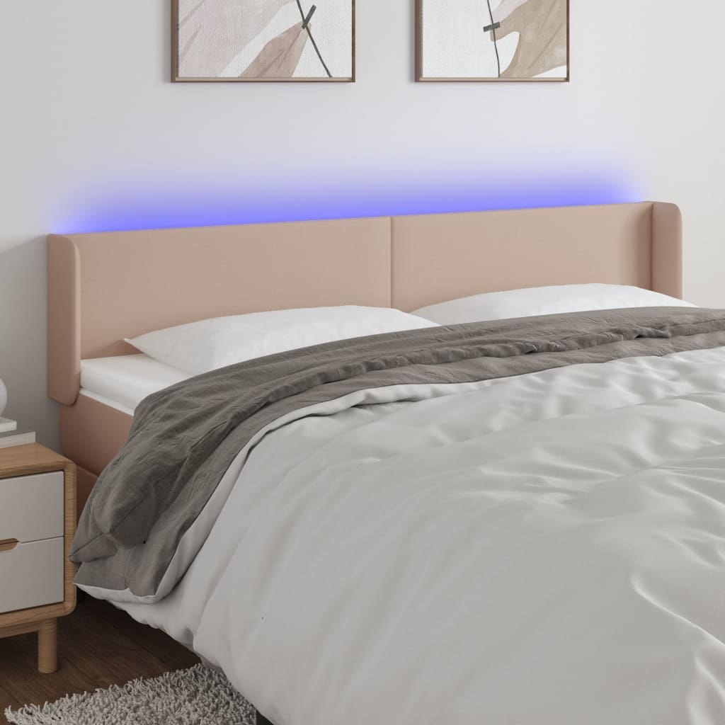 Zagłówek do łóżka z LED, cappuccino, 183x16x78/88 cm, ekoskóra Lumarko