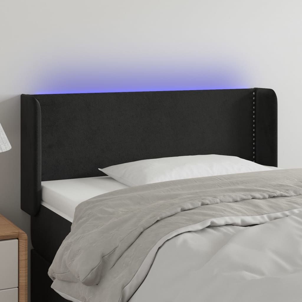 Zagłówek do łóżka z LED, czarny, 93x16x78/88 cm, aksamit Lumarko