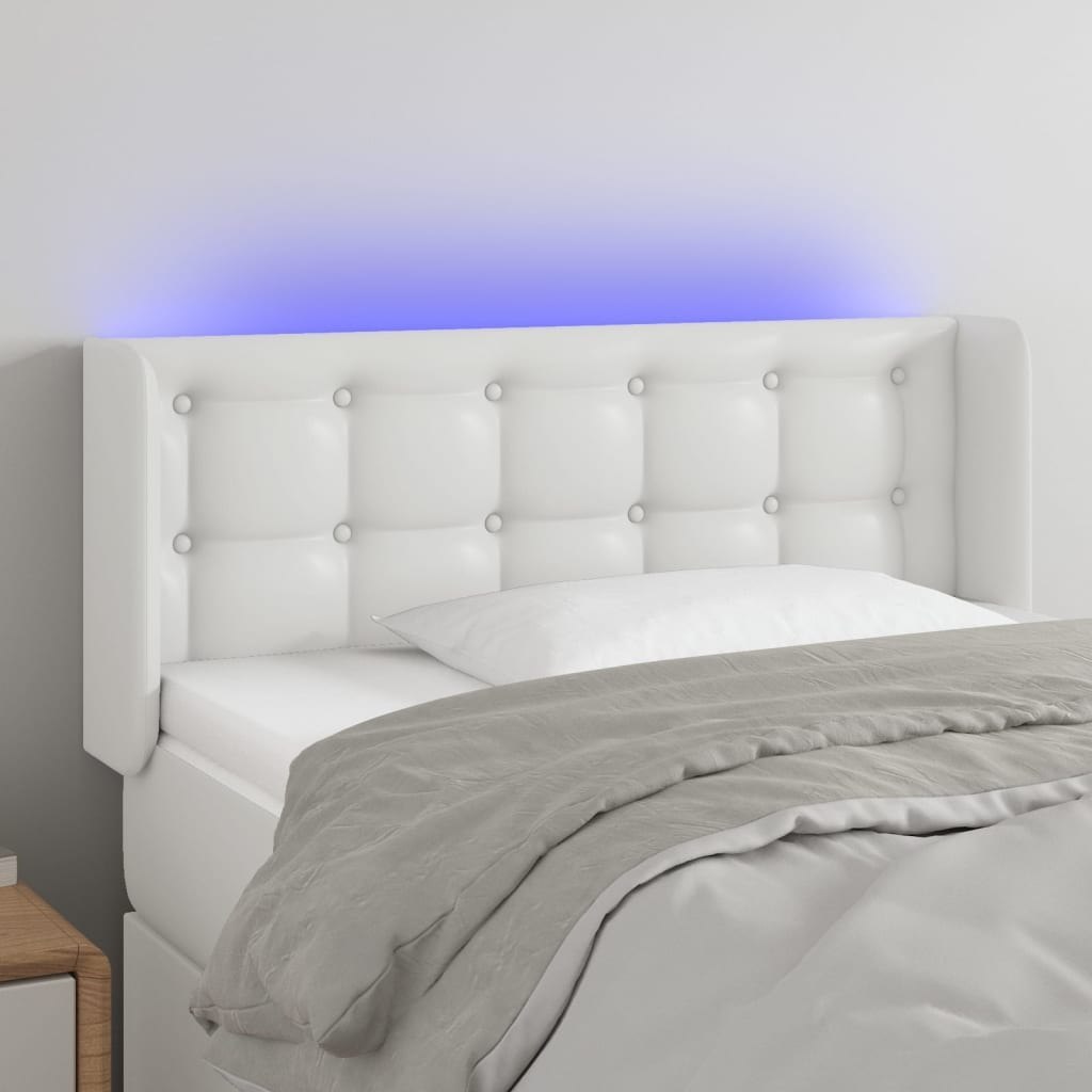Zagłówek do łóżka z LED, biały, 93x16x78/88 cm, sztuczna skóra Lumarko