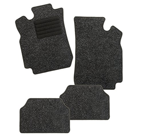 CarFashion 254794 BasicRips B02 wycieraczka samochodowa w kolorze czarnym nakrapiana, czarna ochrona przed wchodzeniem, czarne obszycie na wysoki połysk, zestaw dywaników samochodowych bez uchwytu