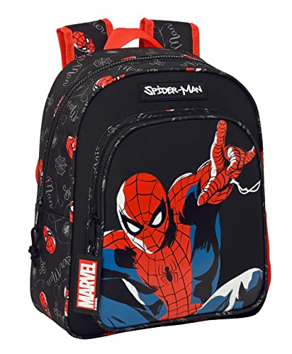 Safta SPIDERMAN Hero plecak dziecięcy z kieszenią 3D, idealny dla dzieci w różnym wieku, wygodny i wszechstronny, jakość i wytrzymałość, 27x10x33 cm, kolor czarny, czarny, Estándar, Casual