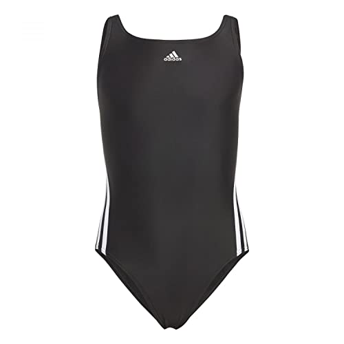 adidas, 3 paski, kostium kąpielowy, czarno-biały, 7-8A, dziewczęcy