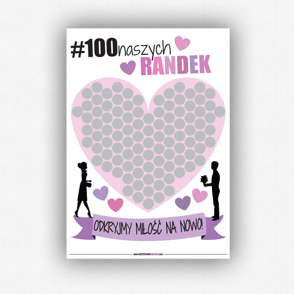 Plakat zdrapka dla par 100 naszych randek. Plakat - w tubie