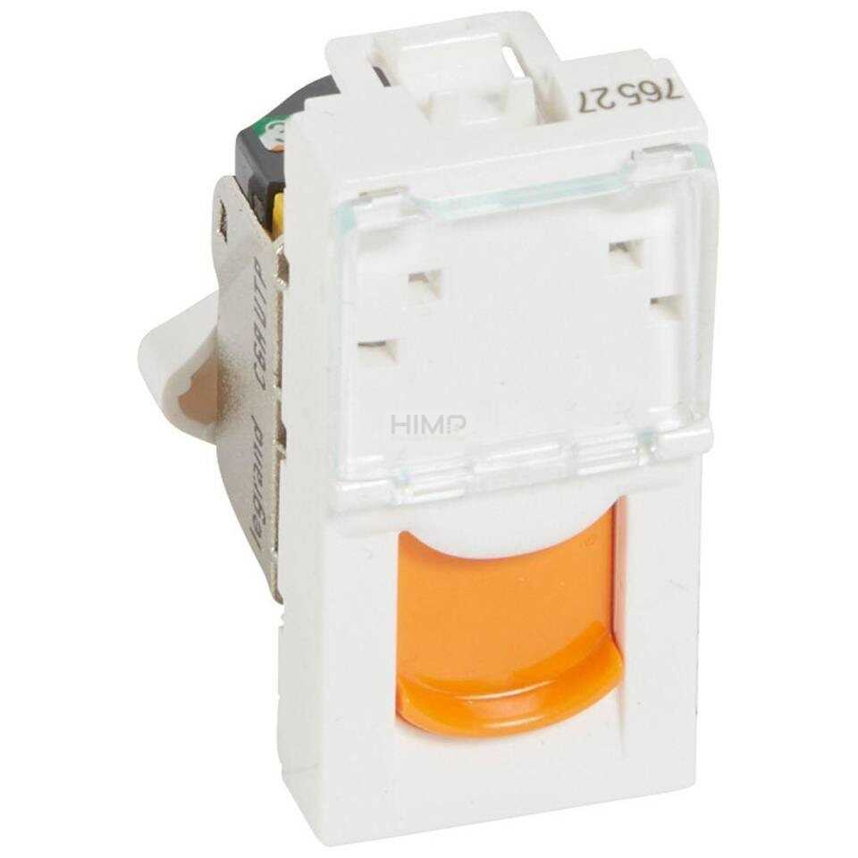 Legrand 076527 MOSAIC 1 moduł RJ45 kat. 6A UTP Białe z pomarańczową klapką