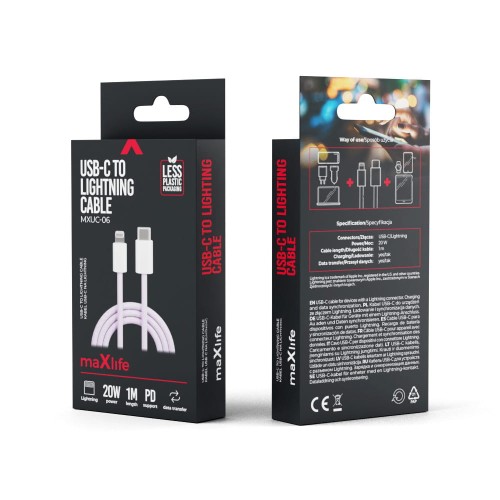 Maxlife Kabel MXUC-06 USB-C - Lightning 1,0 m 20W fioletowy nylonowy