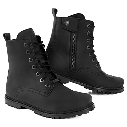 REBELHORN Nomad buty motocyklowe, skóra bydlęca, wkładka Ortholite, potrójne szwy, ochraniacze na kostki, długi zamek błyskawiczny, Vintage czarny, 41 EU
