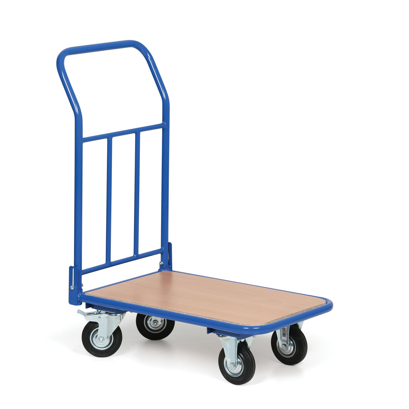 Wózek platformowy ze składanym uchwytem z siatką, platforma 450 x 700 mm, nośność 200 kg, koła 125 mm z czarną gumą