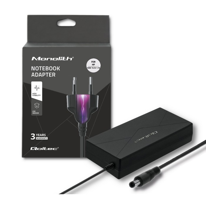 Qoltec Zasilacz do HP 150W 19.5V 7.7A 7.4*5.0 + pin + kabel zasilający 51729 51729